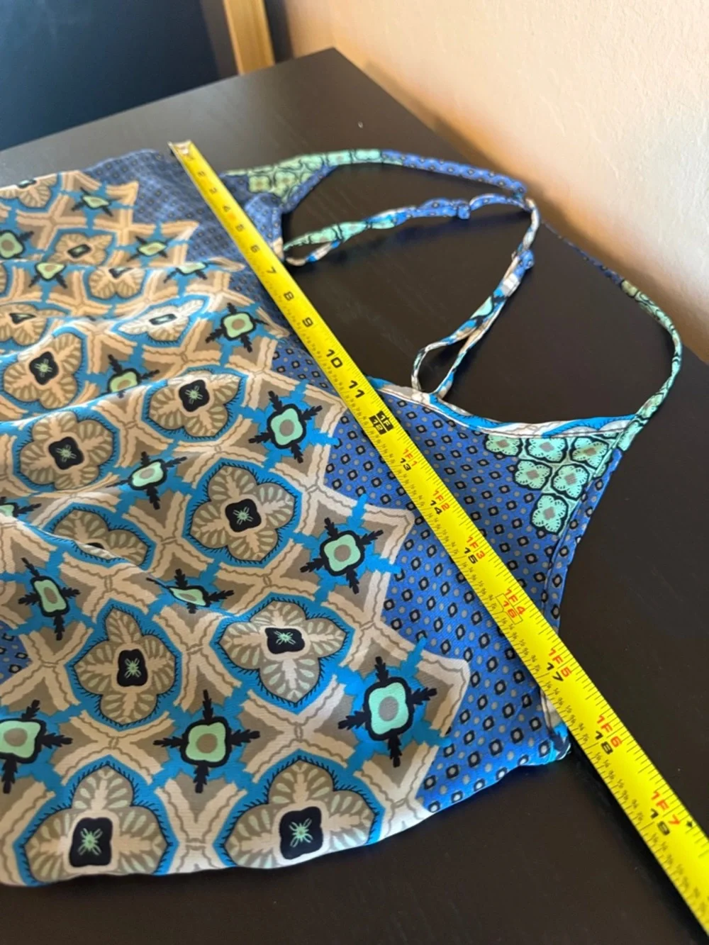 Banana Republic Blue & Aqua Geometric Maxi Dress Spaghetti Strap Size 10 - Picture 9 of 15